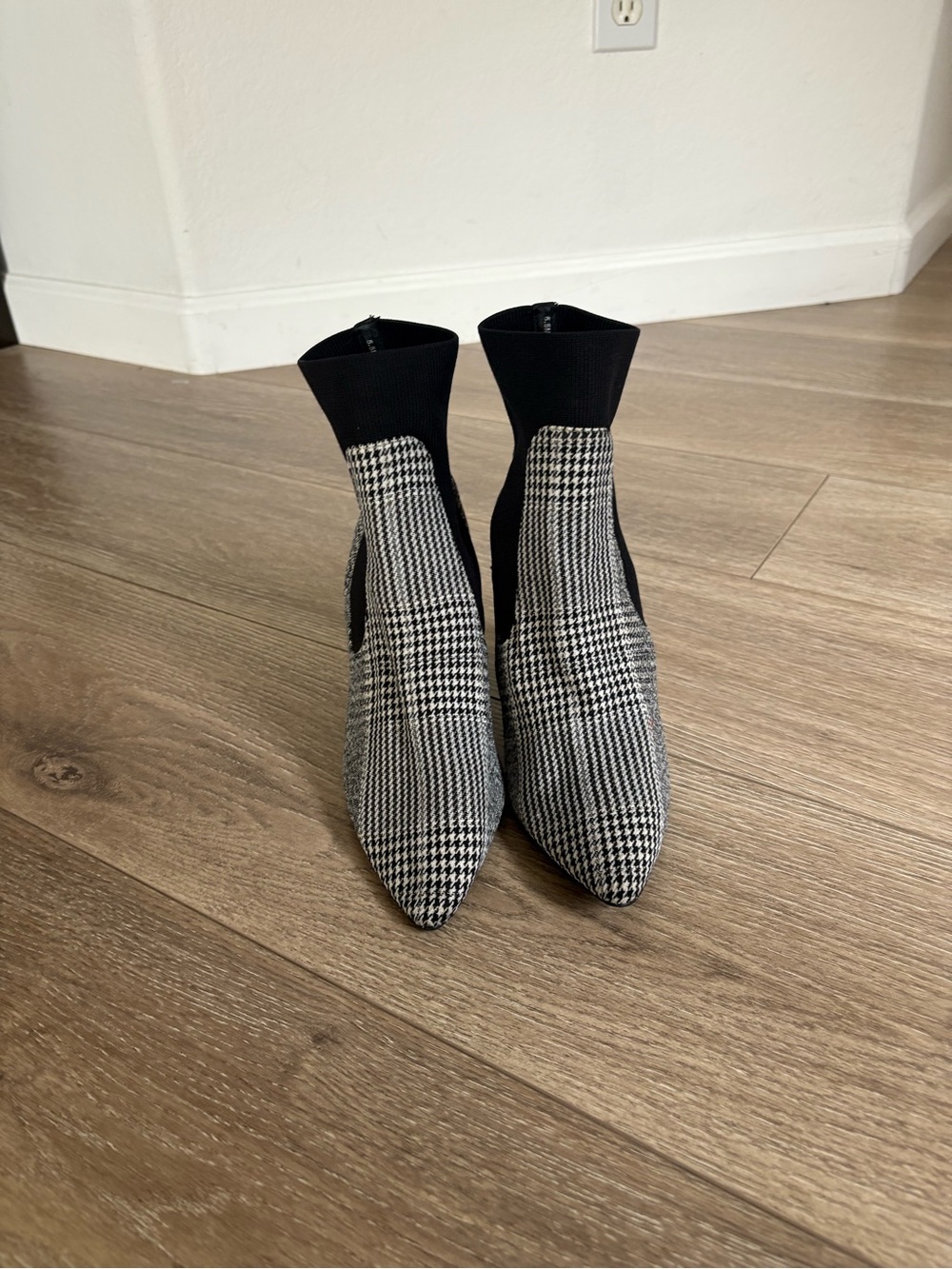 Steve Madden Black and White Houndstooth Sock Ankle Booties - Picture 6 of 12